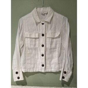 Nicole Miller Linen Jacket Blazer Womens Medium White Euro New England Coastal